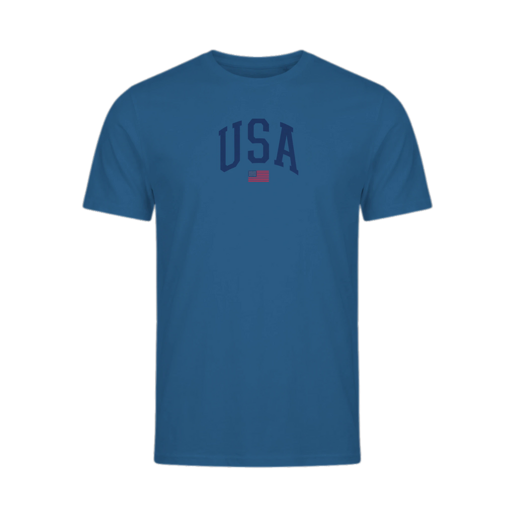 USA Varsity Flag organic cotton t-shirt, front view