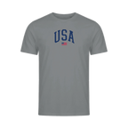 USA Varsity Flag organic cotton t-shirt, close-up of graphic
