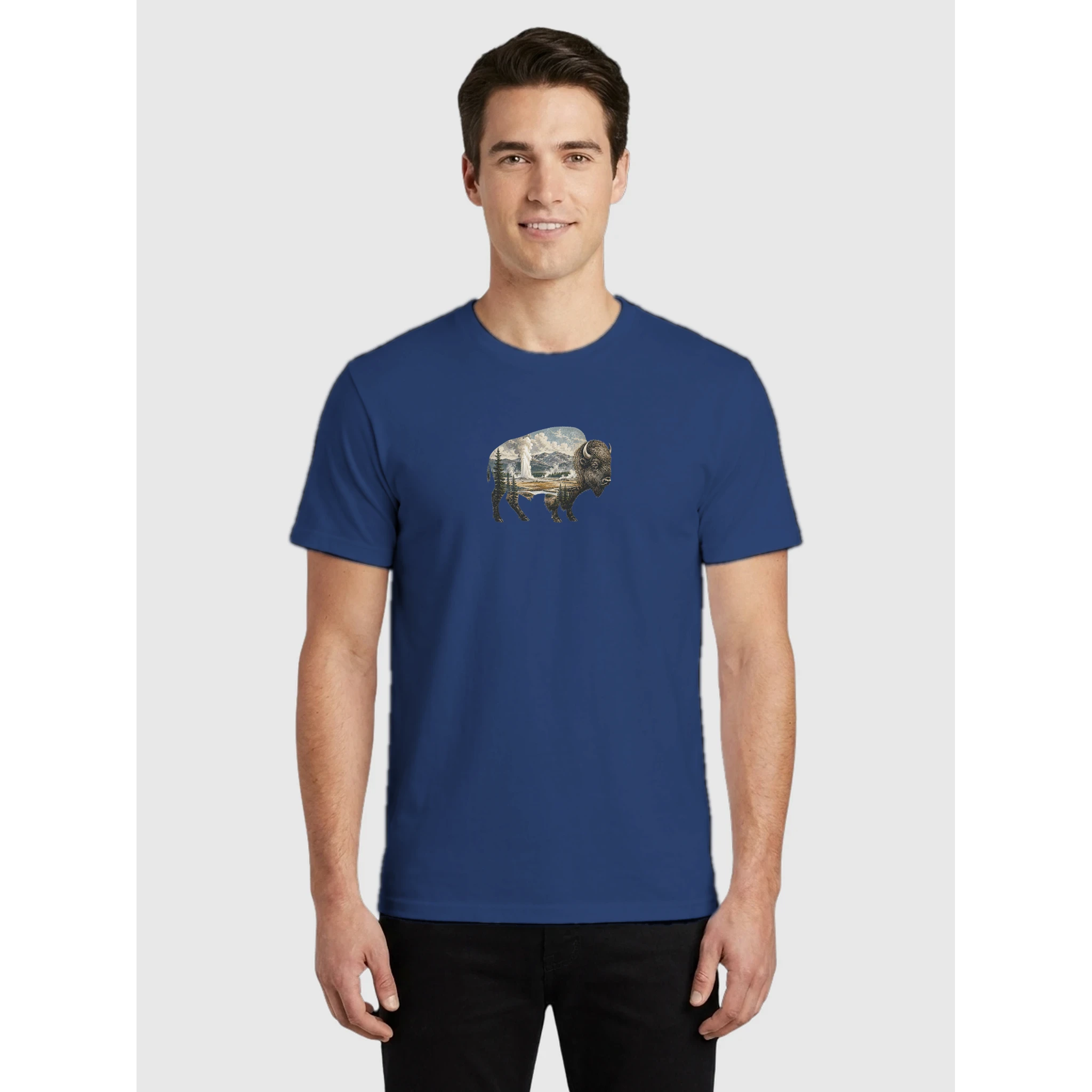 Yellowstone National Park Bison Wild Within organic cotton t-shirt, worn by model