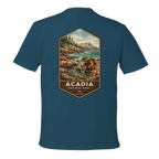 Teal t-shirt with Acadia National Park graphic on the back