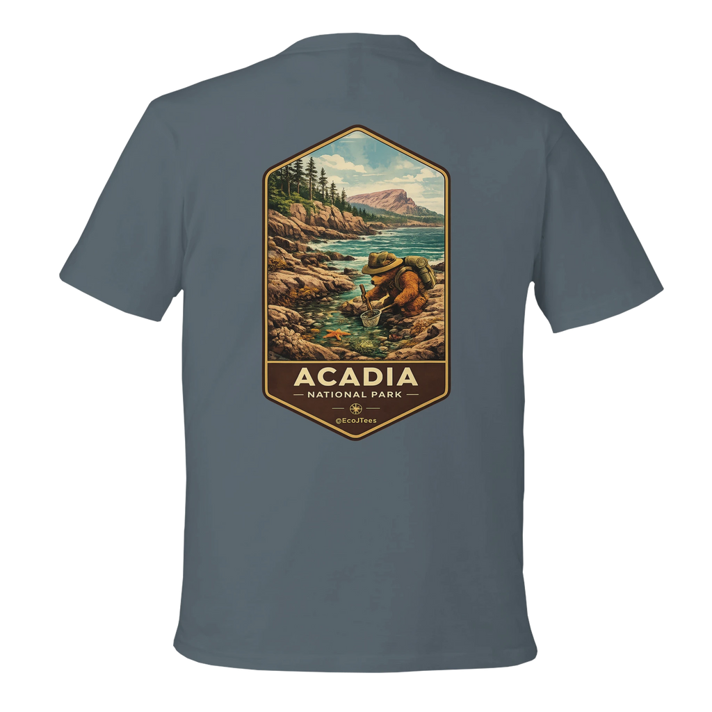Gray t-shirt with Acadia National Park graphic on the back