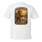 White t-shirt with a bear graphic and 'Adventure Awaits, Get Outside' text on a white background