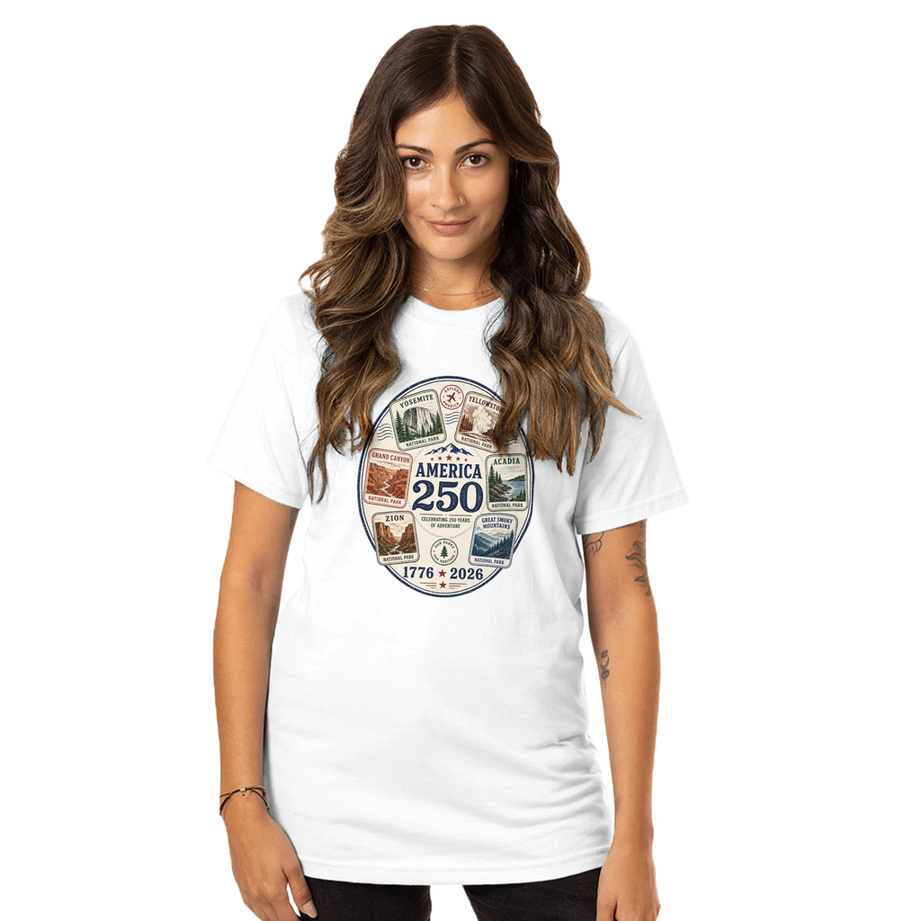 Woman wearing a graphic white tee