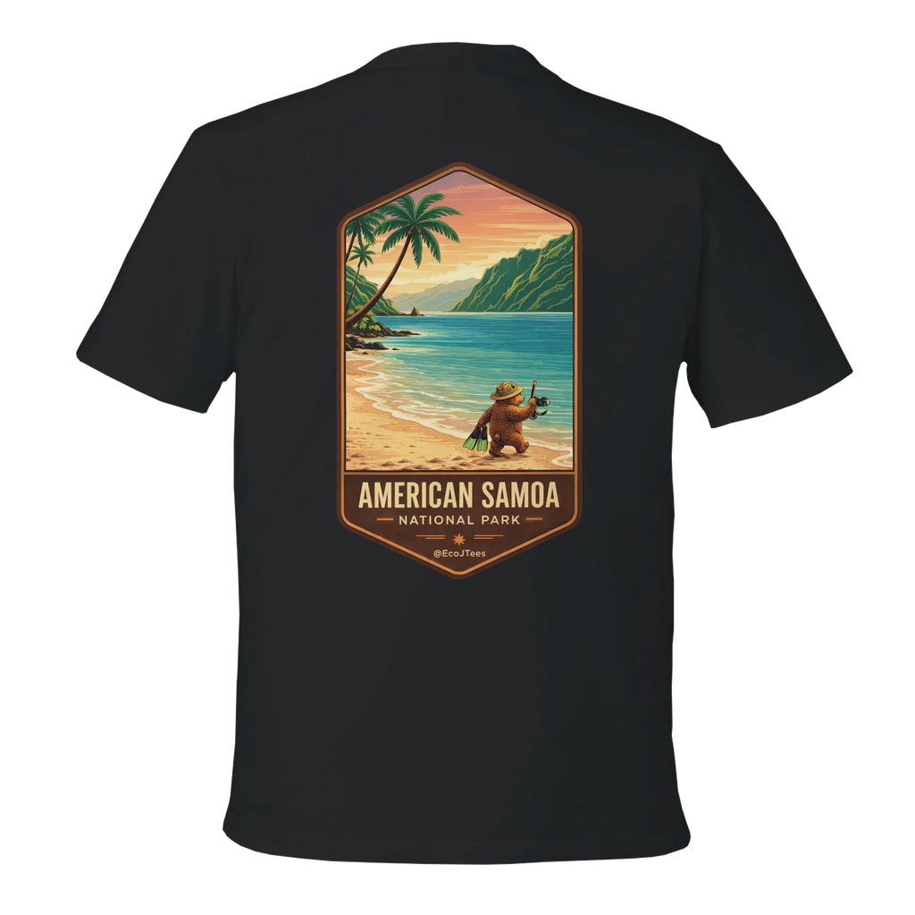 Black t-shirt with American Samoa National Park graphic on the back