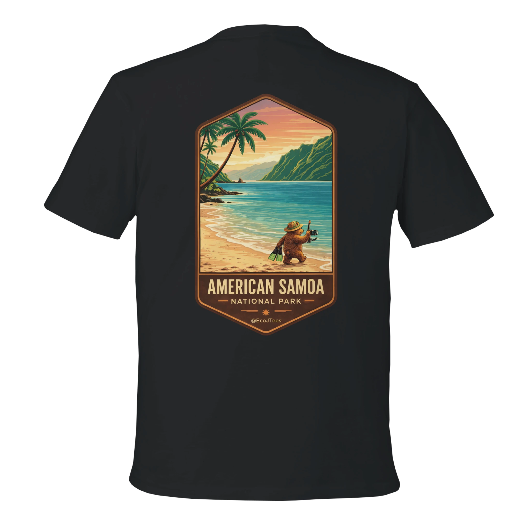 Black t-shirt with American Samoa National Park graphic on the back