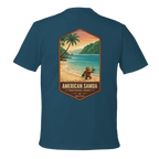 Blue t-shirt with American Samoa National Park graphic on a white background