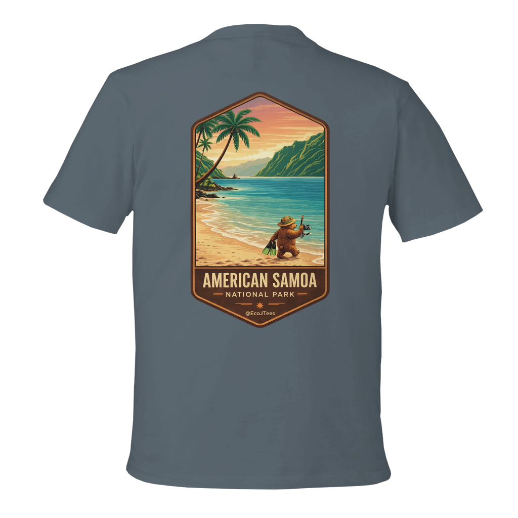 Gray t-shirt with American Samoa National Park graphic on the back