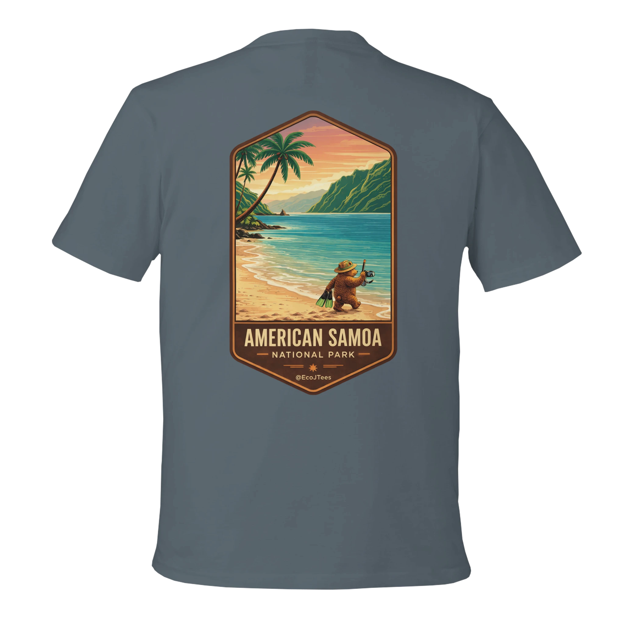 Gray t-shirt with American Samoa National Park graphic on the back