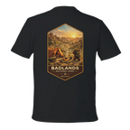 Black t-shirt with Badlands National Park graphic on the back