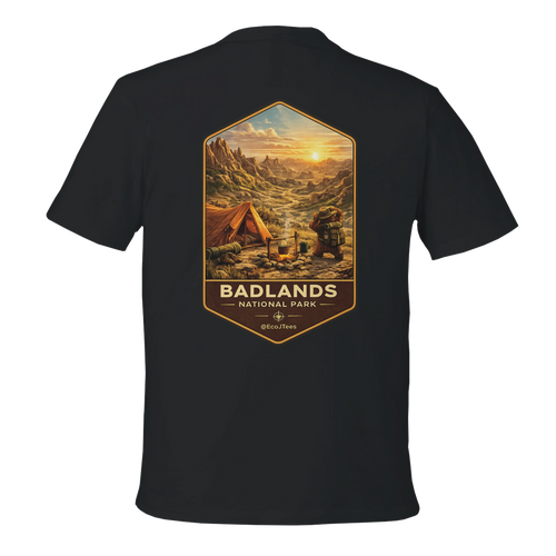 Black t-shirt with Badlands National Park graphic on the back