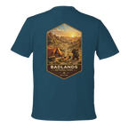 Blue t-shirt with Badlands National Park graphic on the back