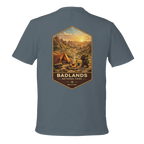 Gray t-shirt with Badlands National Park graphic on the back