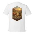 White t-shirt with Badlands National Park graphic on a white background