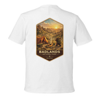 White t-shirt with Badlands National Park graphic on a white background