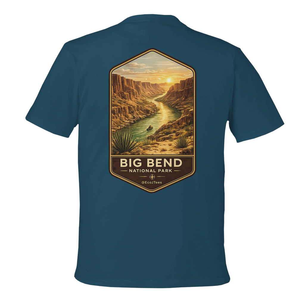 Blue t-shirt with Big Bend National Park graphic on the back