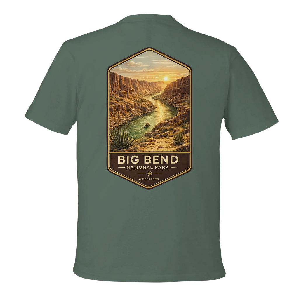 Green t-shirt with Big Bend National Park graphic on the back