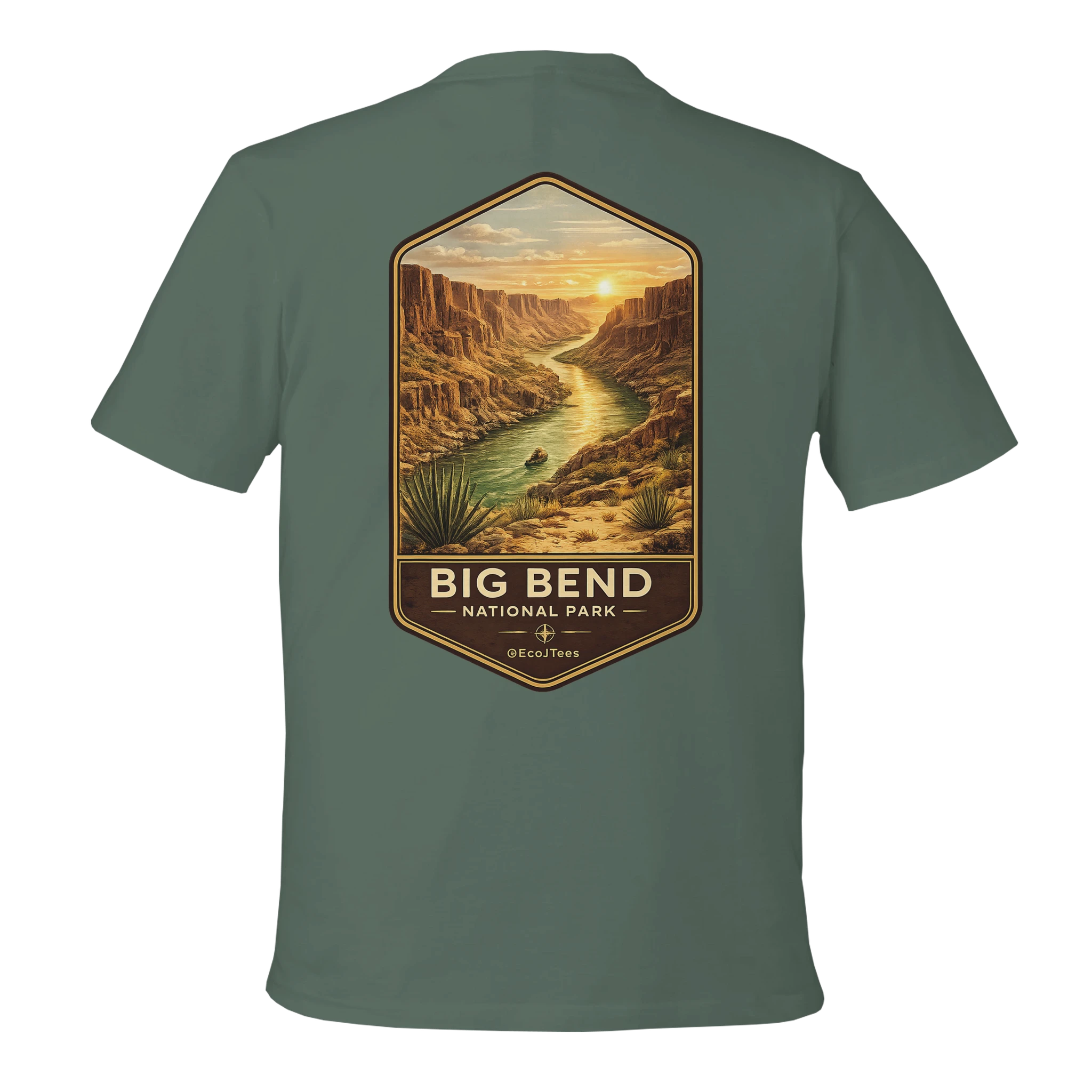 Green t-shirt with Big Bend National Park graphic on the back