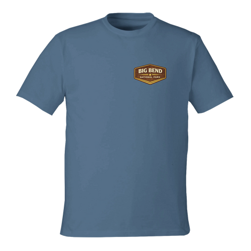 Blue t-shirt with a 'Big Bend National Park' logo on a white background