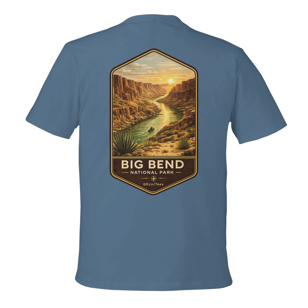 Lite Blue t-shirt with a graphic of Big Bend National Park on the back