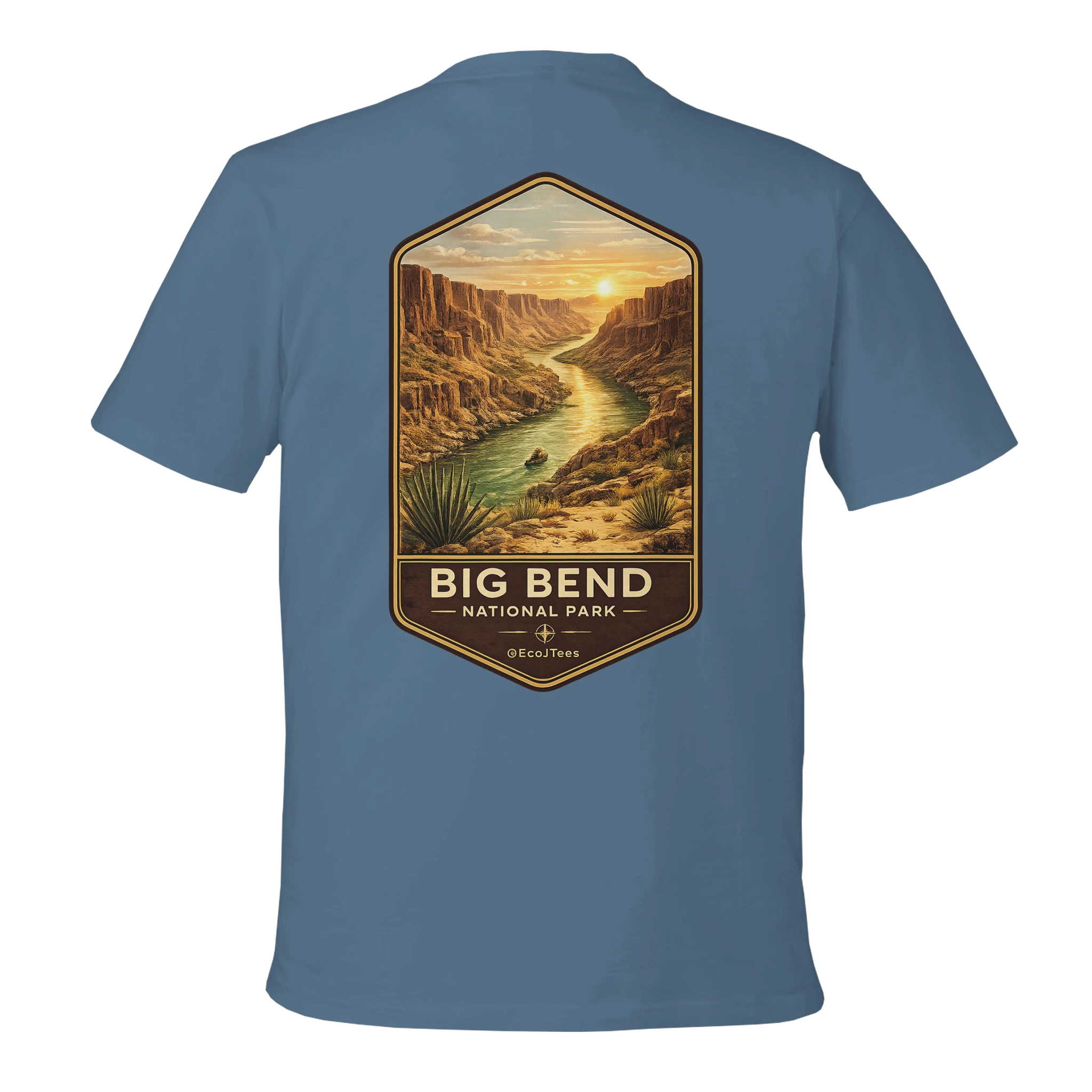 Lite Blue t-shirt with a graphic of Big Bend National Park on the back