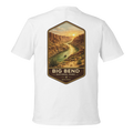 White t-shirt with a graphic of Big Bend National Park on the back