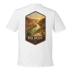 White t-shirt with a graphic of Big Bend National Park on the back
