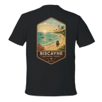Black t-shirt with a scenic design of Biscayne National Park on the back
