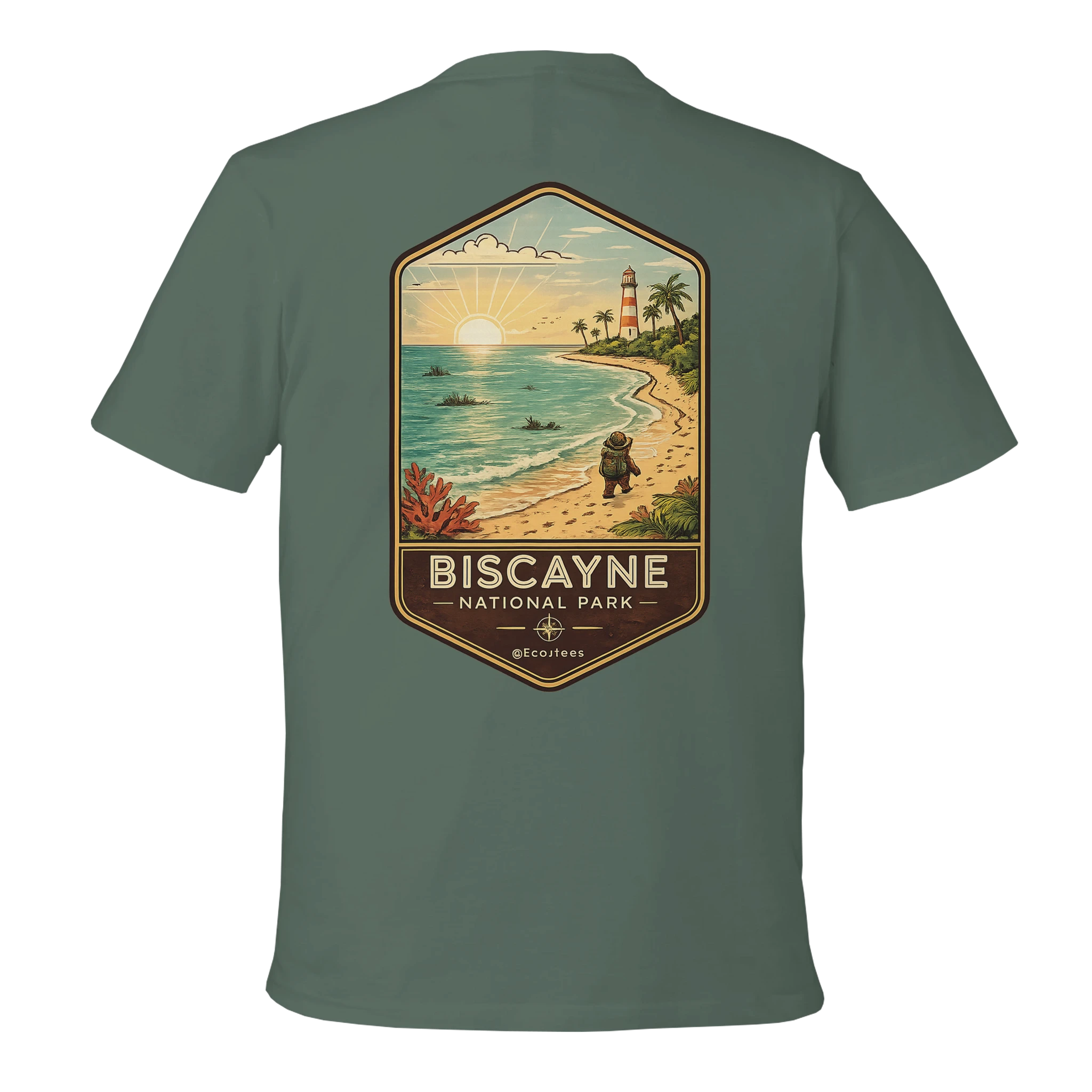 Green t-shirt with a Biscayne National Park graphic on the back