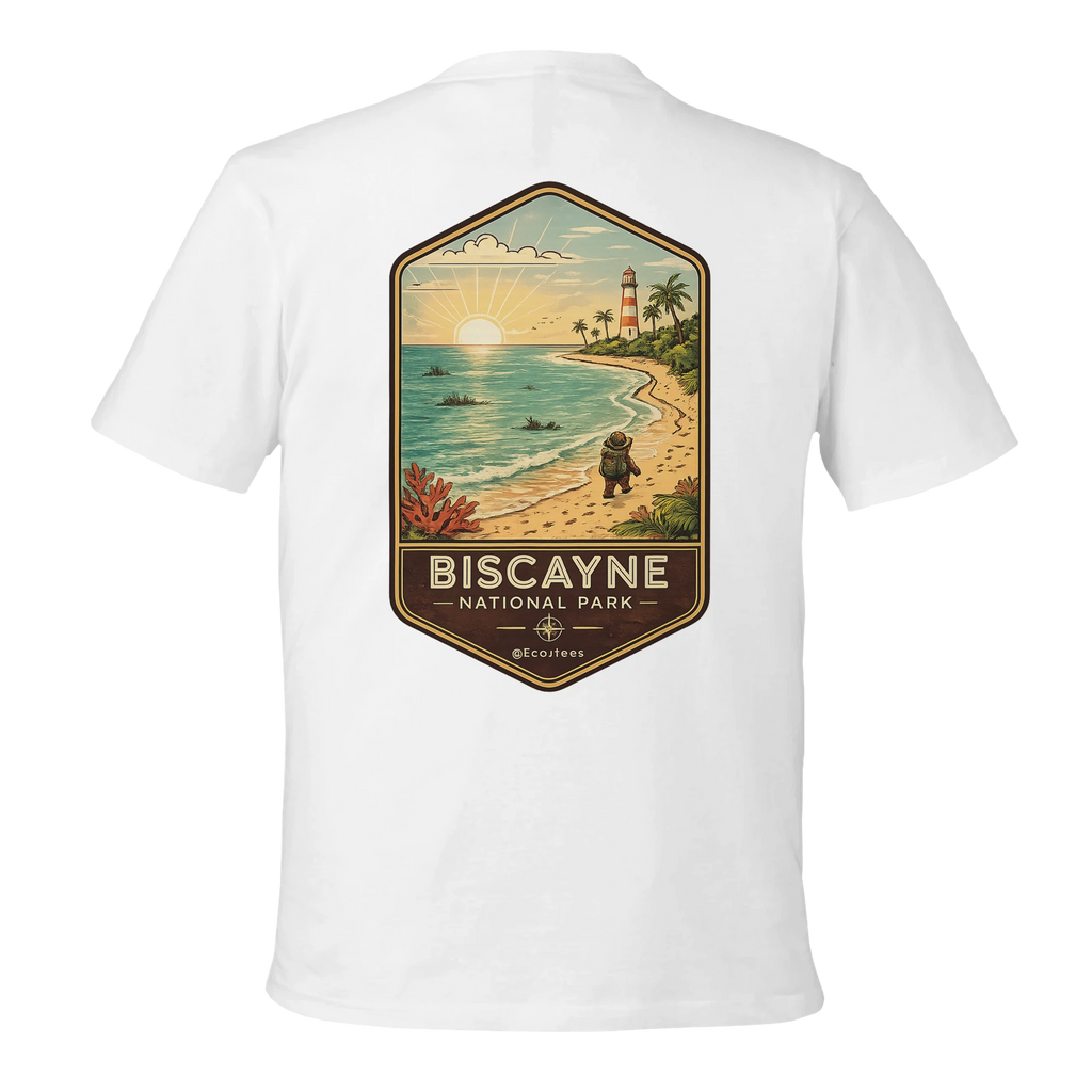 White t-shirt with a Biscayne National Park graphic on the back