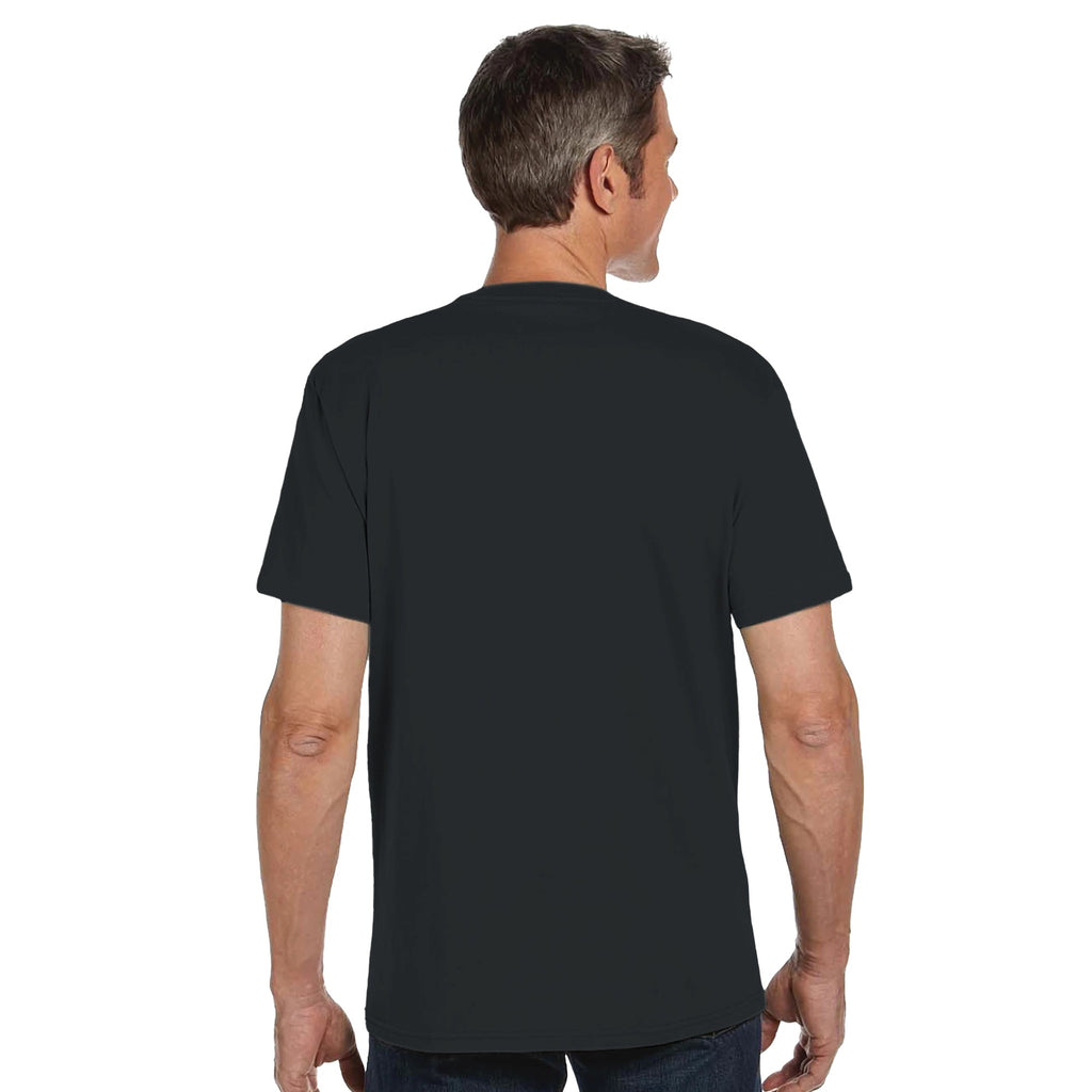 Man wearing a black t-shirt on a white background