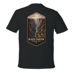 Black t-shirt with a graphic of Black Canyon National Park on the back
