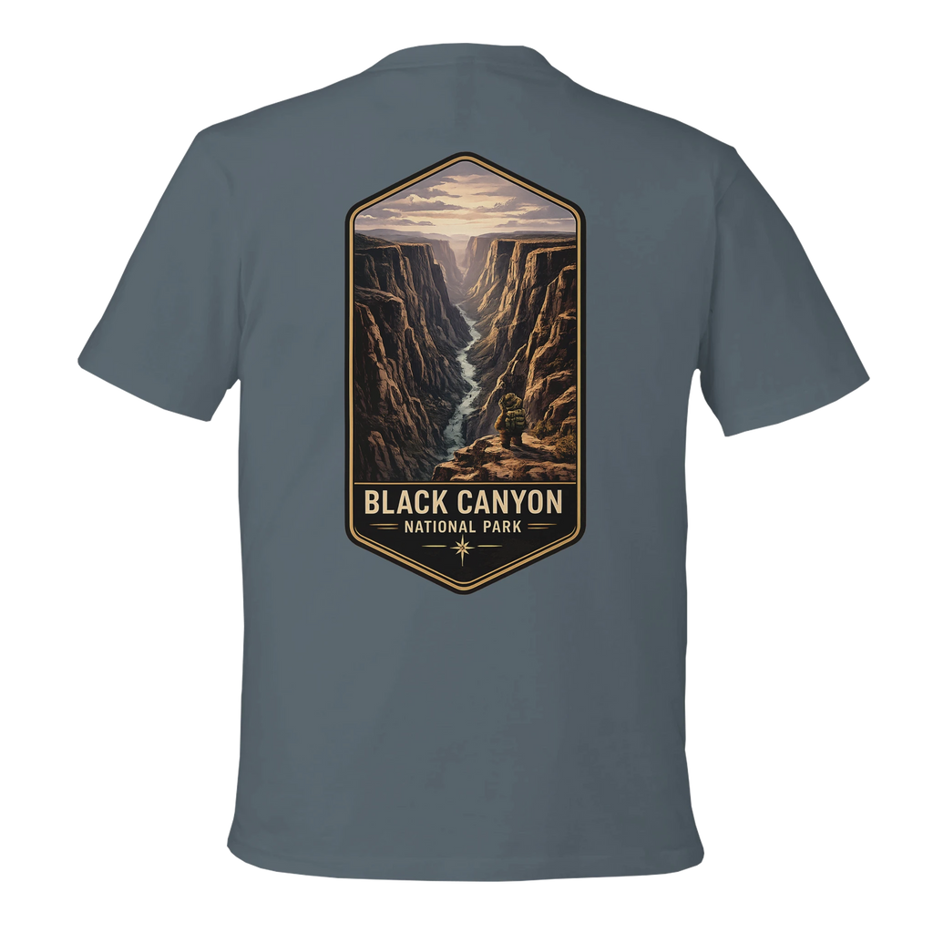 Gray t-shirt with Black Canyon National Park graphic on the back