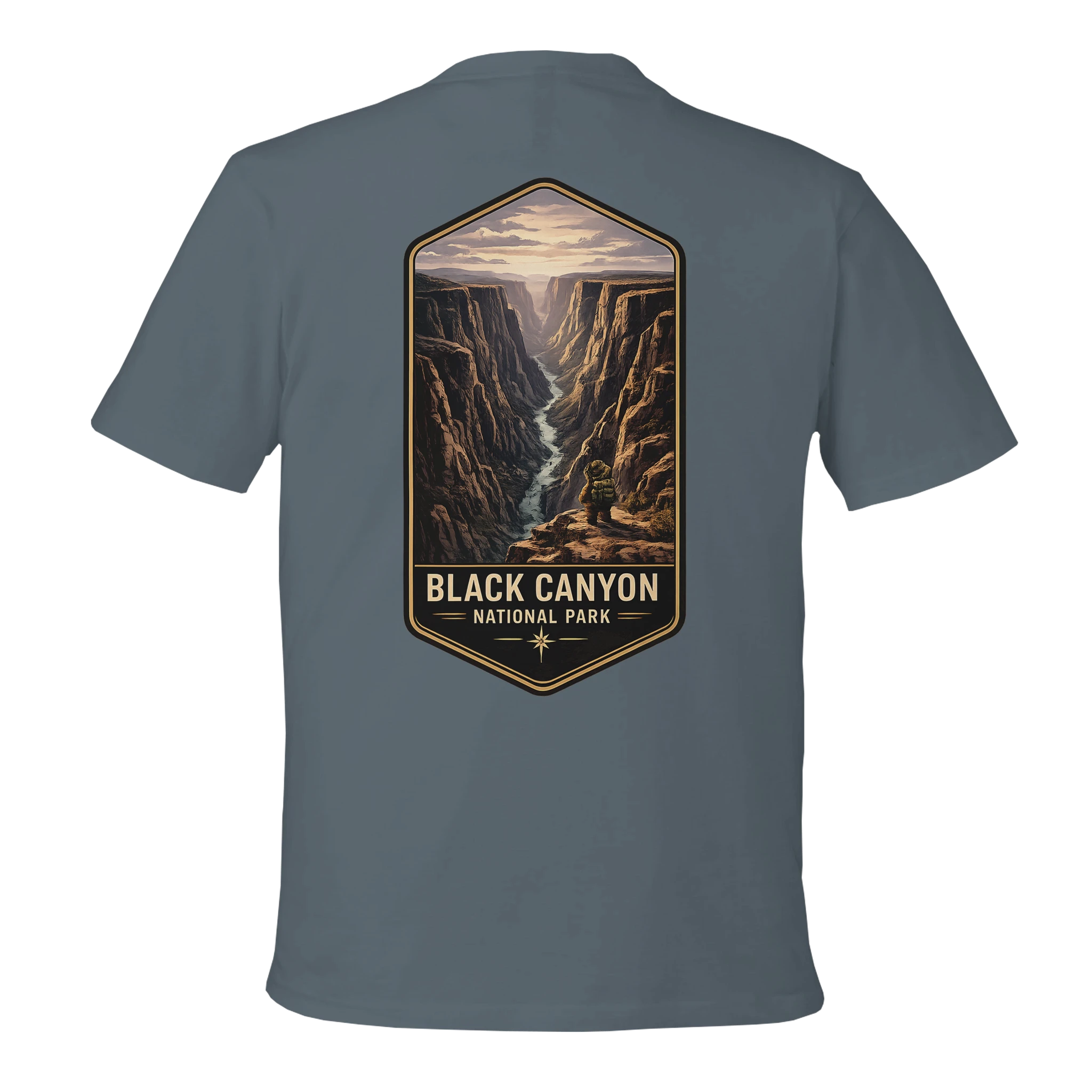 Gray t-shirt with Black Canyon National Park graphic on the back