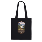 Black tote bag with Glacier National Park design on a white background