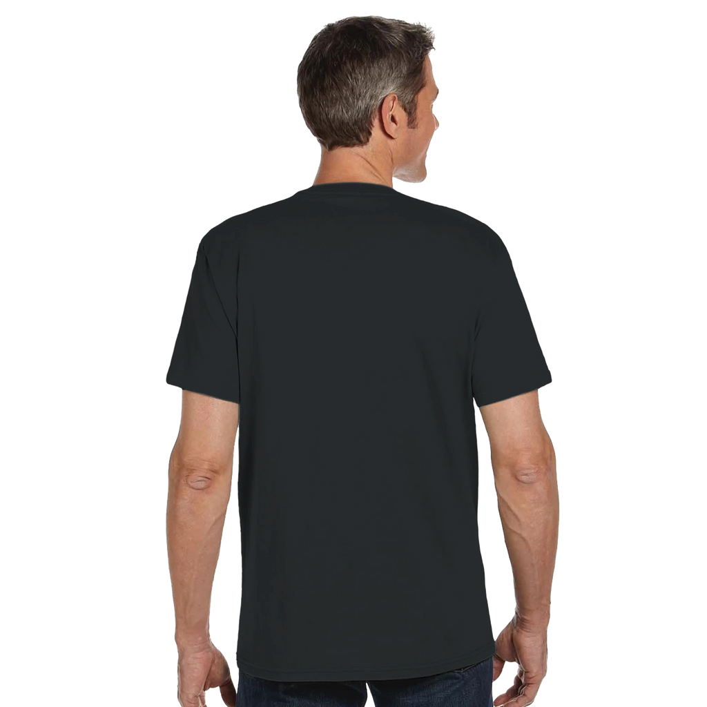 Man wearing a black t-shirt on a white background