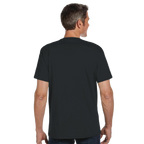 Man wearing a black t-shirt on a white background