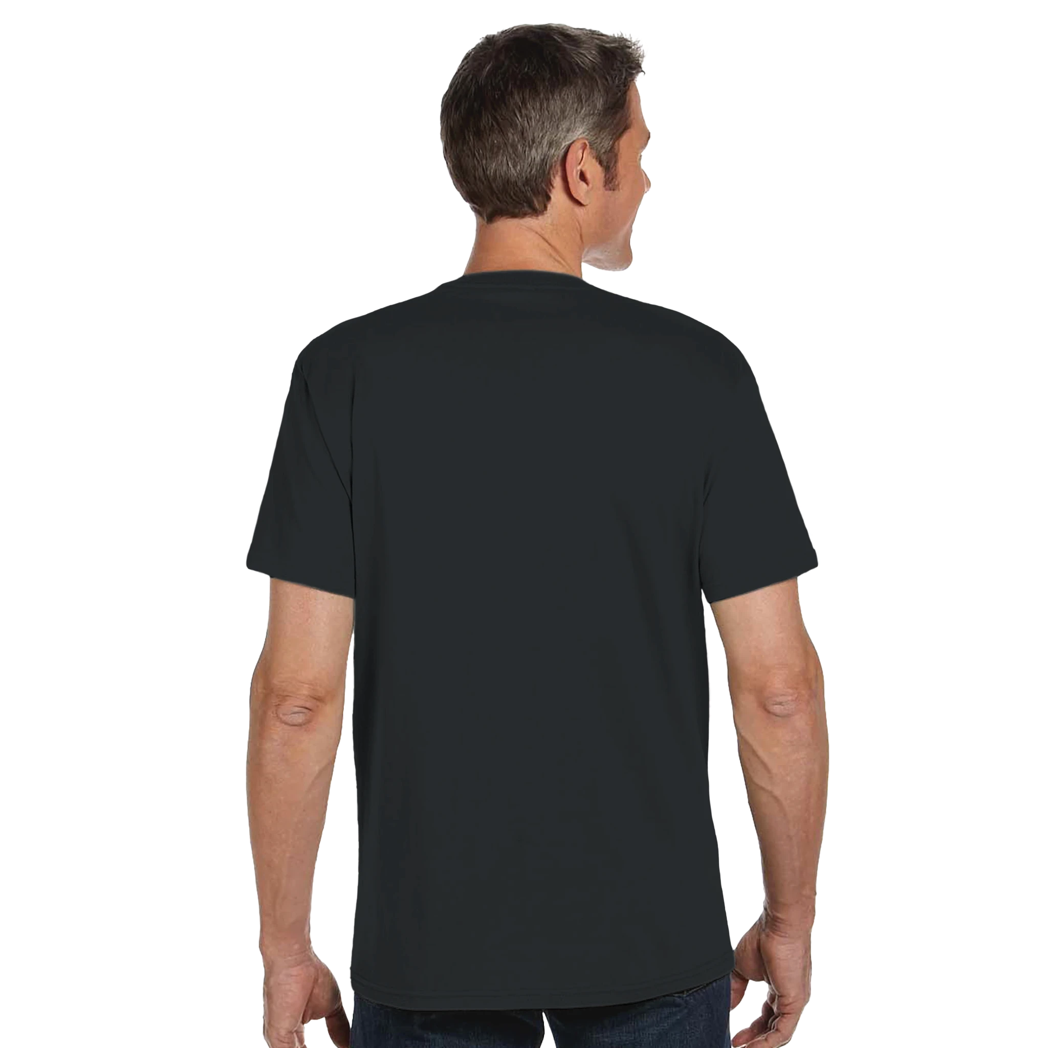 Man wearing a black t-shirt on a white background