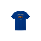 Blue t-shirt with Camel Towing graphic on back