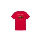 Red t-shirt with 'Camel Towing' graphic on the back against a white background