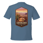 Blue t-shirt with Canyonlands National Park graphic on the back