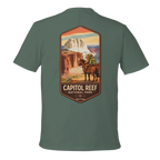 Green t-shirt with Capitol Reef National Park graphic on a white background
