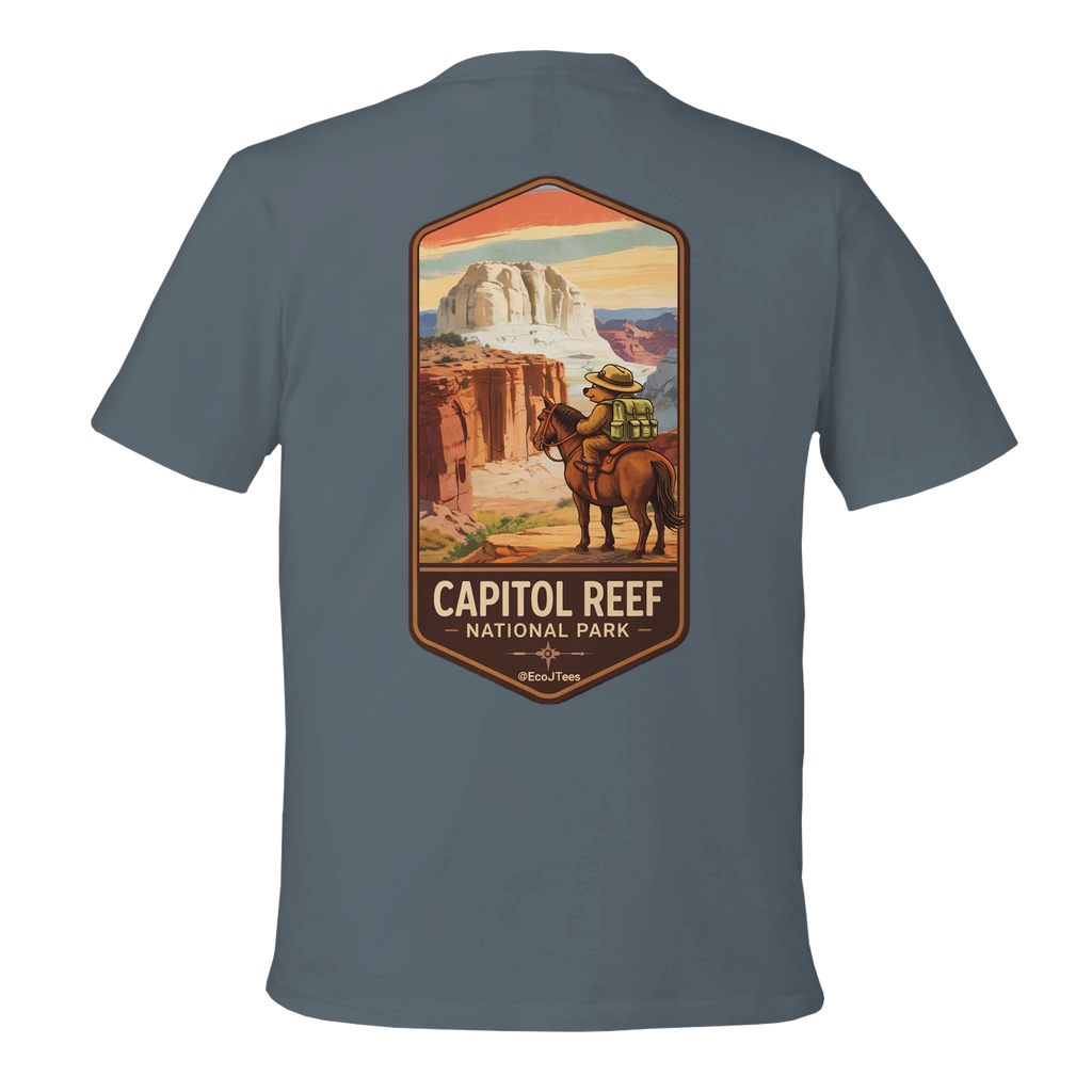 Gray t-shirt with Capitol Reef National Park graphic on the back