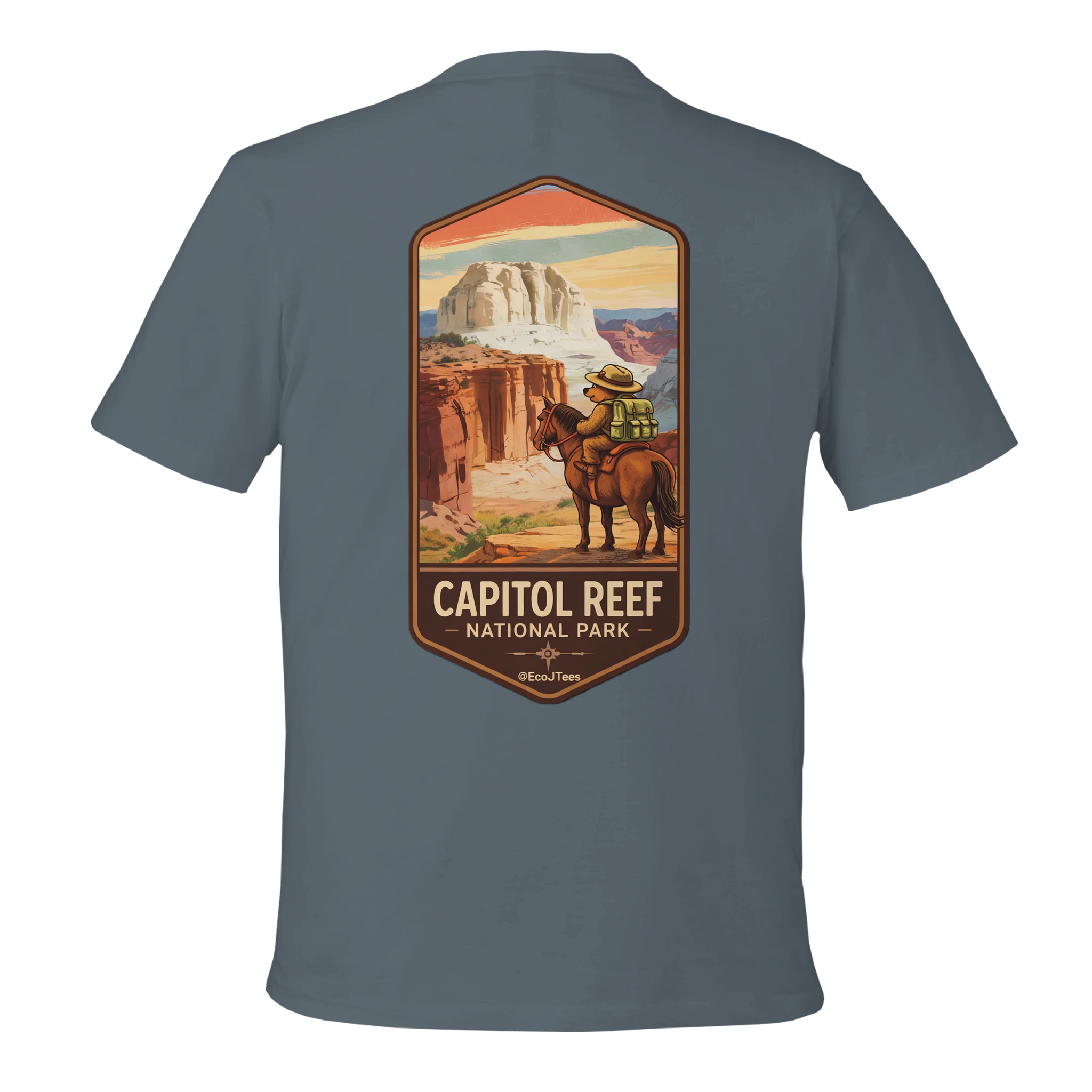 Gray t-shirt with Capitol Reef National Park graphic on the back