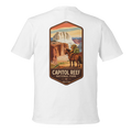 White t-shirt with Capitol Reef National Park graphic on a white background
