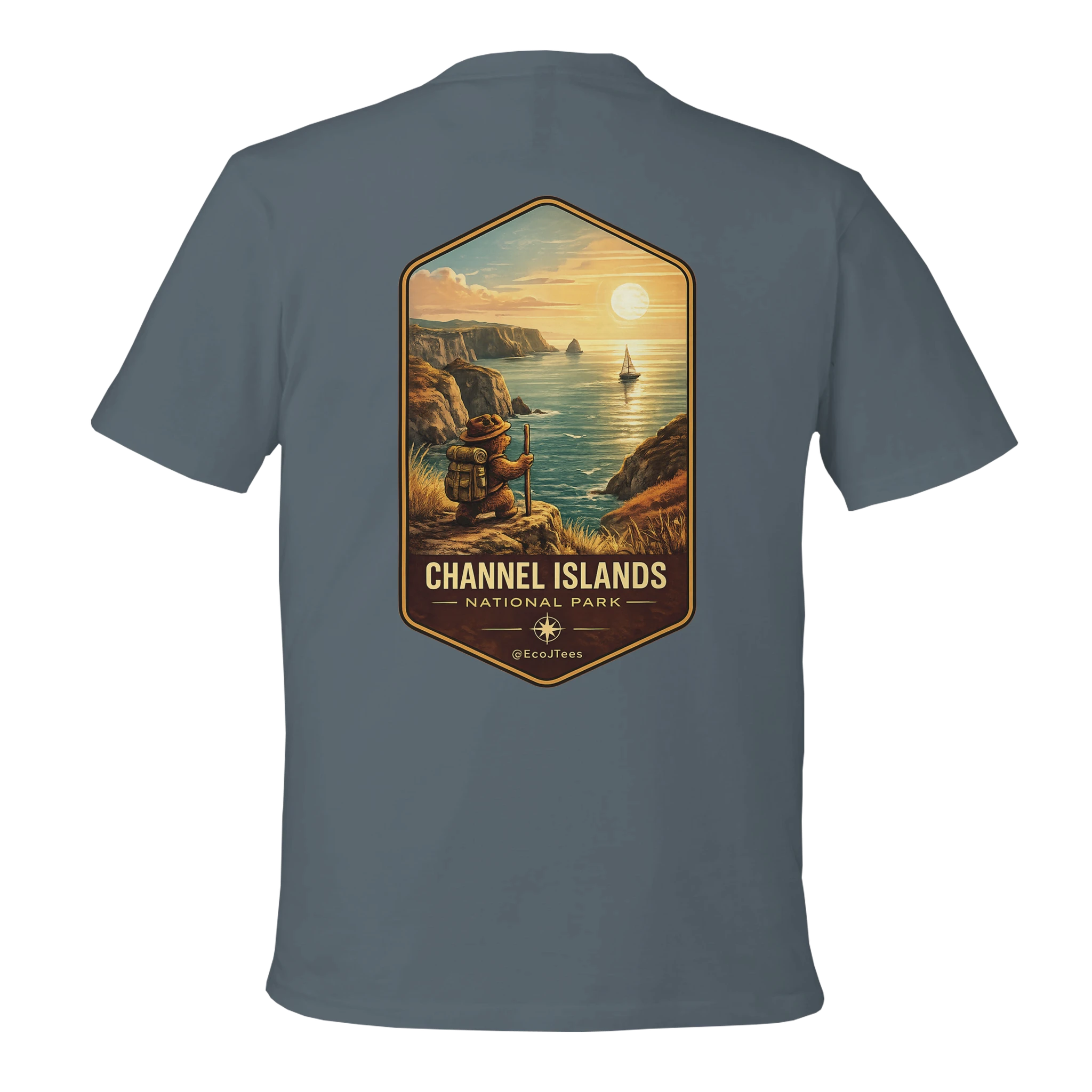 Gray t-shirt with a Channel Islands National Park graphic on the back
