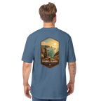 Person wearing a Lt Blue Channel Islands eco tee