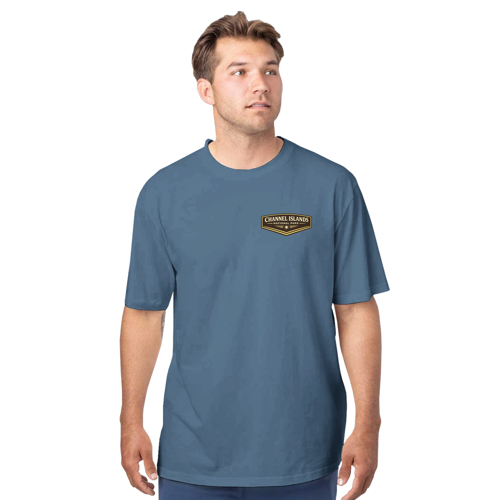 Lt Blue eco tee with Channel Islands National Park logo on front