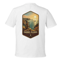 White t-shirt with a scenic design of Channel Islands National Park on a white background