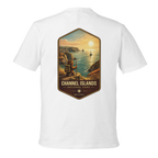 White t-shirt with a scenic design of Channel Islands National Park on a white background