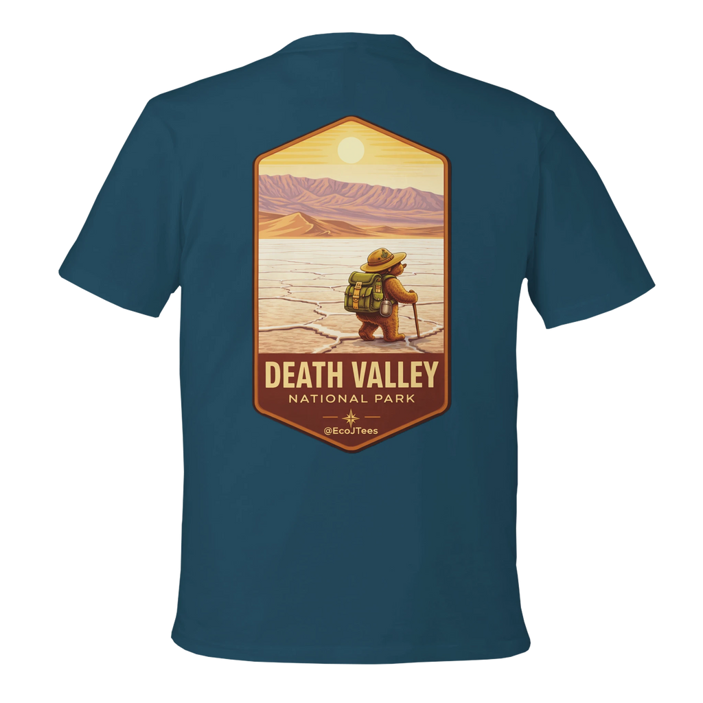 Blue t-shirt with graphic design of Death Valley National Park